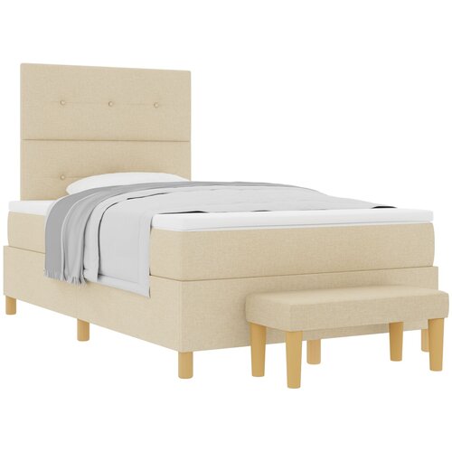VidaXL Postelja z vzmetnico in klopjo Krem 120x190 cm Tkanina, (22083600) Slike