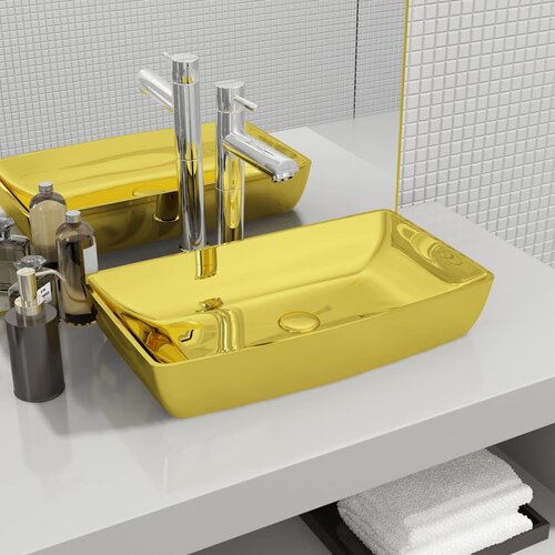 The Living Store Umivalnik 71x38x13,5 cm keramičen zlat - Umivalnik, (21669653) Slike