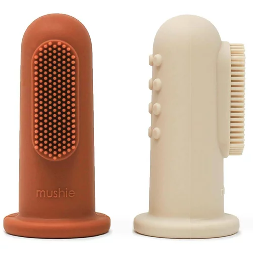 Mushie Finger Toothbrush otroška zobna ščetka za na prst Clay/Shifting Sand 2 kos