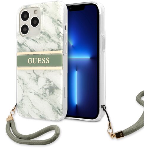 Guess GUHCP13XKMABGN za iPhone 13 Pro Max - zelen marmor z zeleno zapestnico Slike