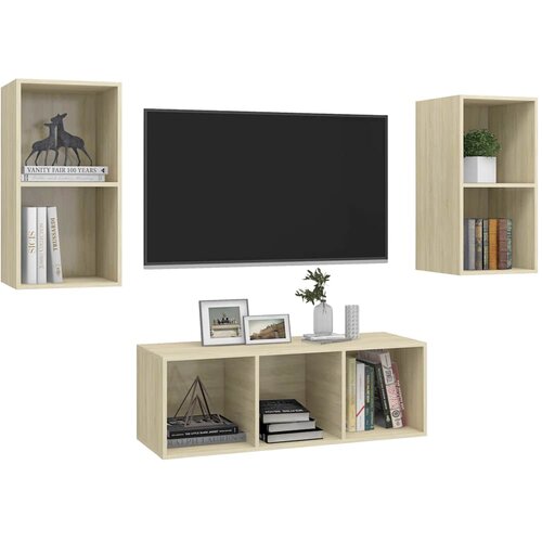  3-dijelni set TV ormarića boja hrasta sonome konstruirano drvo Smeđa Slike