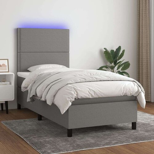  Box spring postelja z vzmetnico LED temno siva 90x200 cm blago, (20937869) Cene