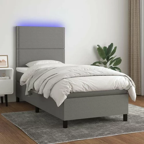  Box spring postelja z vzmetnico LED temno siva 90x200 cm blago, (20937869)