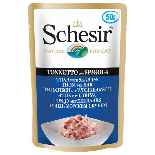 Schesir hrana u kecici za mačke preliv tunjevina i brancin 50gr Cene