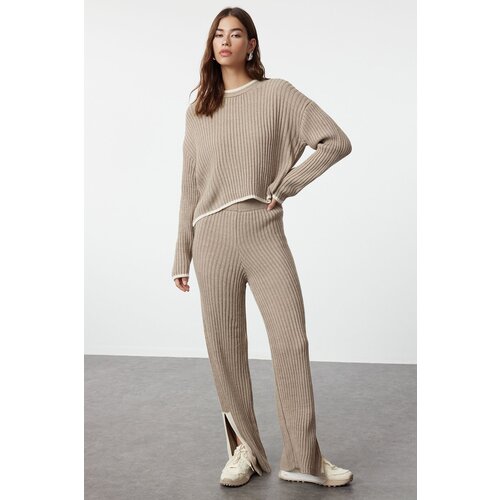 Trendyol Mink Ribbed Color Block Knitwear Two Piece Set Slike