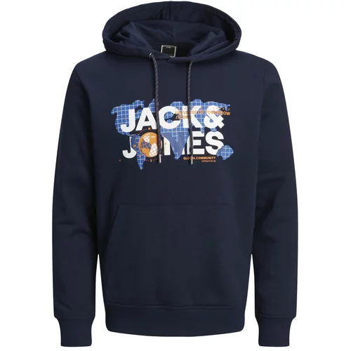Jack & Jones Majica 'DUST' mornarska / dimno modra / oranžna / bela