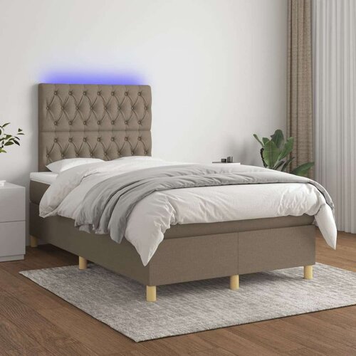  Box spring s madracem LED smeđesivi 120 x 200 cm tkanina Slike