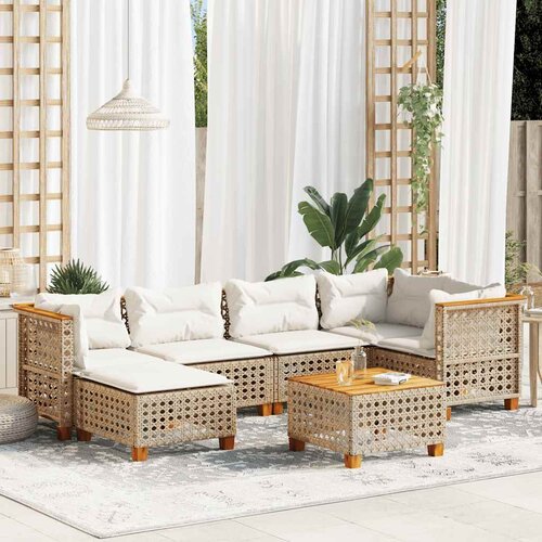  7-dijelni set vrtnih sofa od poliratana s jastucima bež 55 x 55 x 36 cm Cene