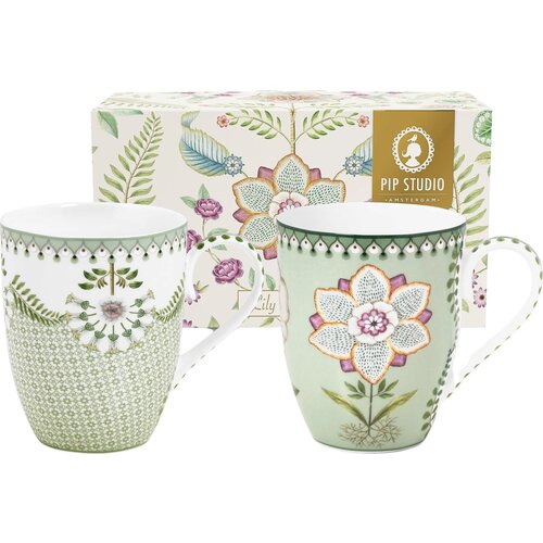 Pip Studio Lily &amp;amp; Lotus - velika skodelica - komplet 2 kosov - Svetlo zelena Slike