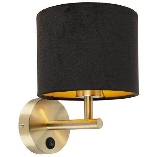 QAZQA Klasična stenska svetilka zlata s črnim velur odtenkom - Combi