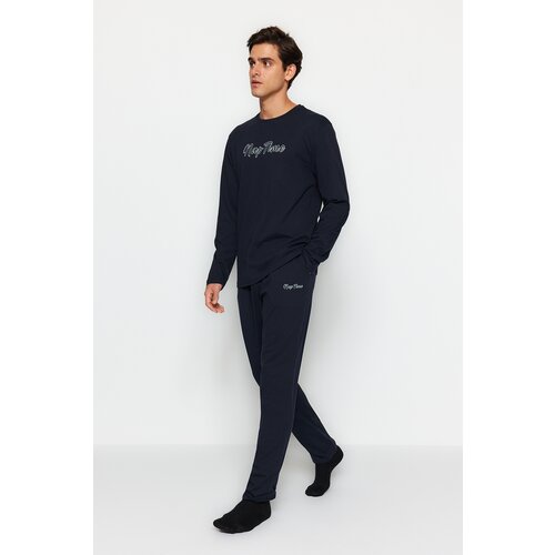 Trendyol Men&amp;#039;s Navy Regular Fit Printed Knitted Pajamas Set Slike