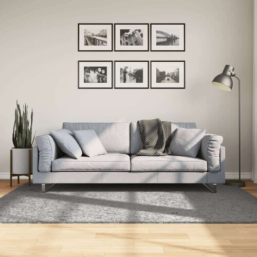  Čupavi moderni tepih s visokim vlaknima sivi 140x200 cm Cijene