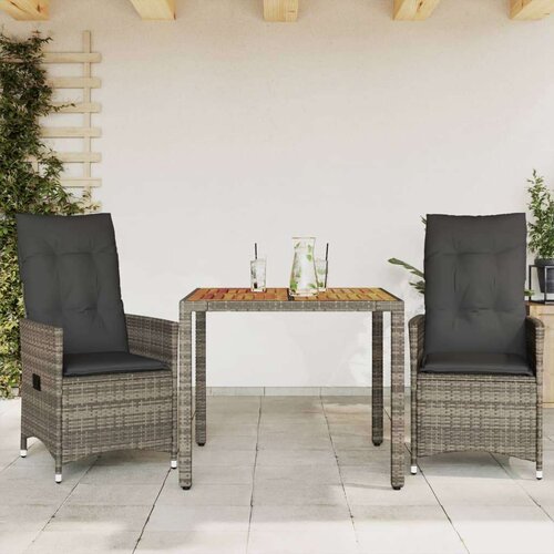  3-dijelni bistro set od poliratana s jastucima sivi Cijene