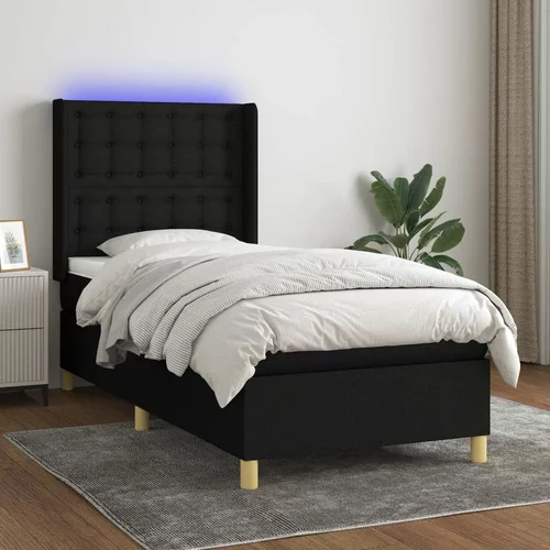 Box spring postelja z vzmetnico LED črna 100x200 cm blago, (20901773)