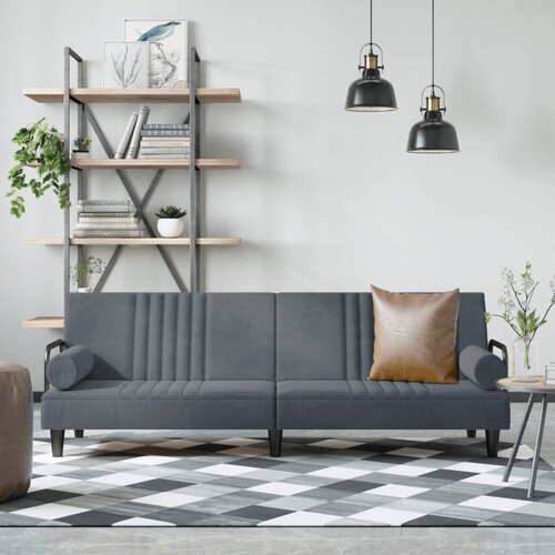 The Living Store Raztegljiv kavč z naslonjali za roke temno sivo žamet - Raztegljiv Kavč, (21494037) Cene