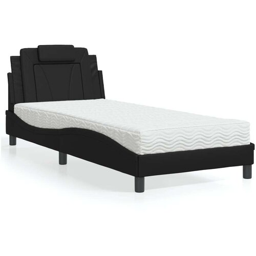  Postelja z vzmetnico črna 90x190 cm umetno usnje Slike