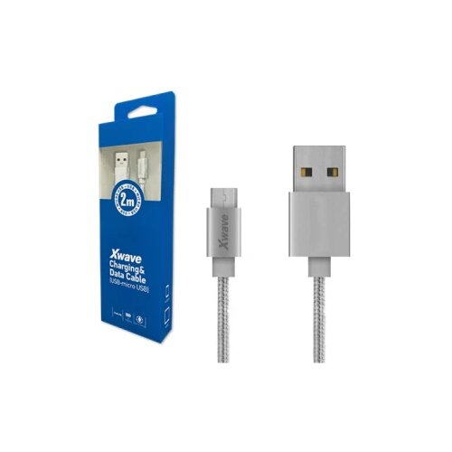 X Wave Kabl USB2.0 na Micro USB 2M,2A,aluminium,upleteni srebrni Cene