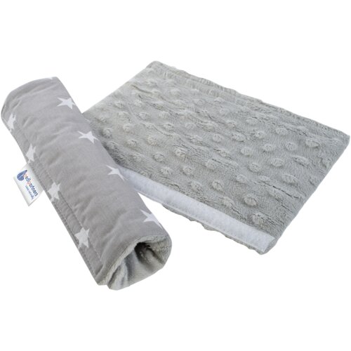 Medi Partners Cotton + minky car seat belt protector – White stars on gray + gray minky Slike