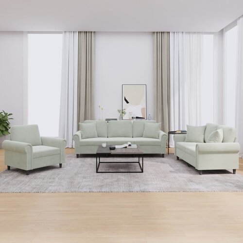 VidaXL 3-dijelni set sofa s jastucima svjetlosivi bar&amp;scaron;unasti Slike