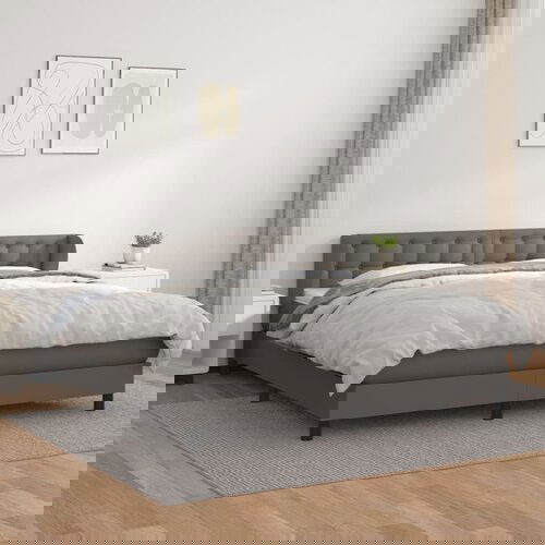 VidaXL Box spring postelja z vzmetnico siva 180x200 cm umetno usnje Slike