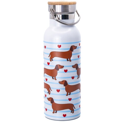 Sass & Belle Svetlo modra/rjava steklenica za vodo za na pot iz nerjavečega jekla 425 ml Sausage Dog – Cene