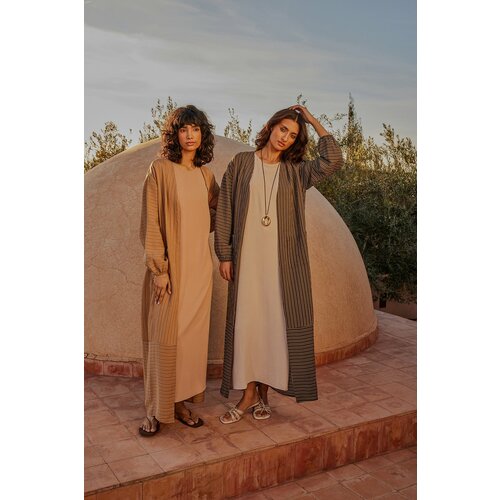 Trendyol Khaki Long Linen Look Striped Woven Cap & Ferace & Abaya Slike