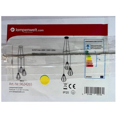  Lampenwelt - Visilica na sajli ELDA 3xE27/60W/230V Cene