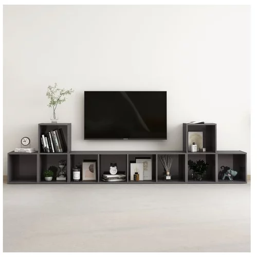  Komplet TV omaric 5-delni visok sijaj siva iverna plošča