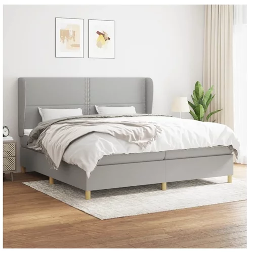  Box spring postelja z vzmetnico svetlo siva 200x200 cm blago