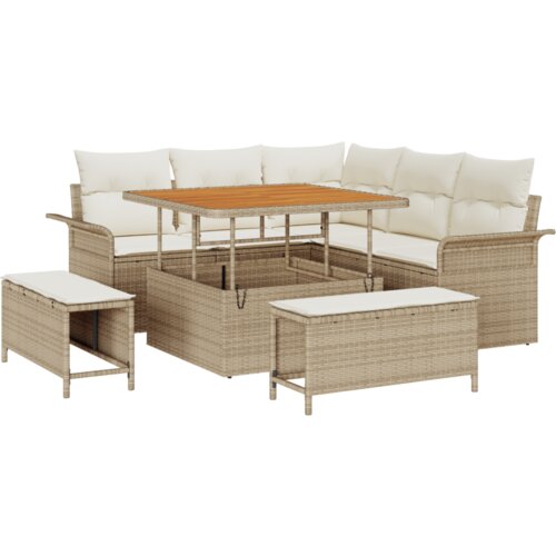 VidaXL 8-dijelni vrtni sofaset s jastučićima Bež Poly Rattan Acacia Slike