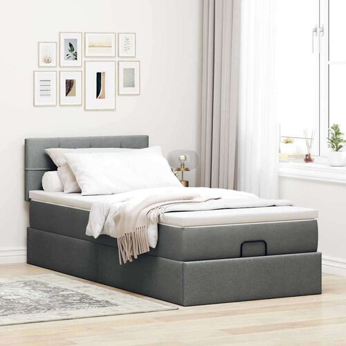 VidaXL otomanski okvir kreveta s madraca tamnosivi 90x200cm od tkanine Slike