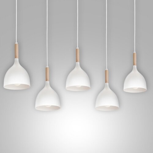 Luster na sajli NOAK 5xE27/15W/230V bela/buk Slike