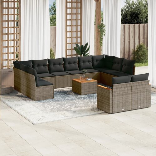 vidaXL 13-dijelni set vrtnih sofa od poliratana s jastucima sivi Cijene