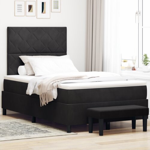 vidaXL Box Spring krevet s madracem i klupom crni 120x190 cm baršun Cijene