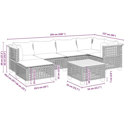  7-dijelni set vrtnih sofa sivi od poliratana Siva 55 x 55 x 36 cm Slike