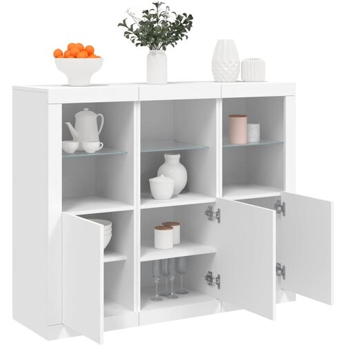  The Living Store Komoda z LED diodami 3 kosi bel inženirski les - Komoda, (21442501) Cene