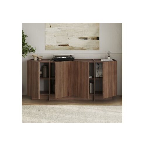 Hanah home Komoda v orehovem dekorju z luknjo za kable v temni naravni barvi 180x80x45 cm Dorma &amp;ndash; Slike