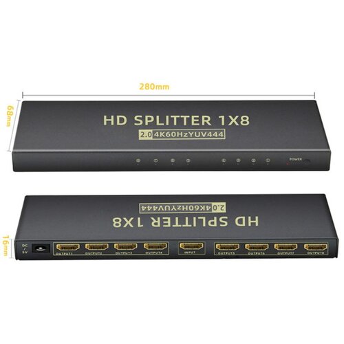 X Wave Adapter HDMI 2.0 Spliter 8K,1-in 8-out,Activ Cene