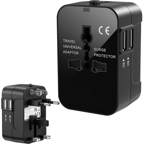  Potovalni adapter vtič EU all in one cel svet 2x USB polnilec 2.1A črn Cene