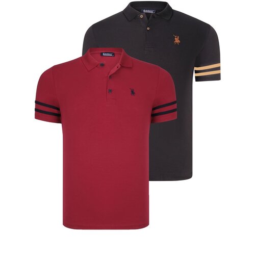 Dewberry DOUBLE SET T8585 MEN'S T-SHIRT-BLACK CAMEL-BURGUNDY Cene