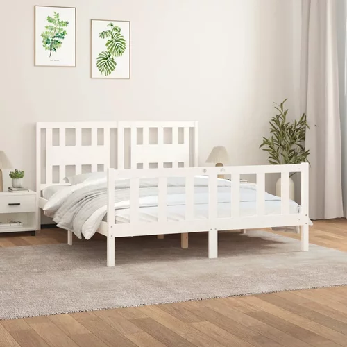 vidaXL Okvir za krevet s uzglavljem masivna borovina bijeli 160x200 cm