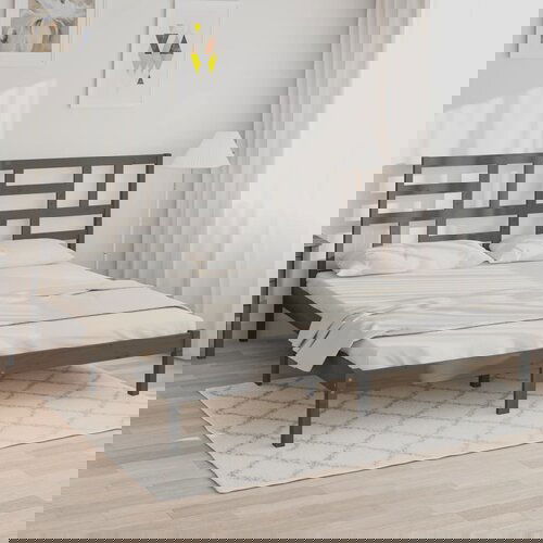 The Living Store Posteljni okvir siv iz trdnega lesa 200x200 cm - Posteljni Okvir, (21529010) Slike