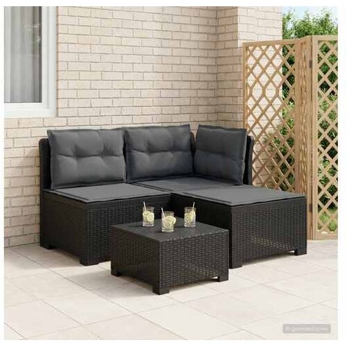 VidaXL Dvosjedni vrtni sofa s jastucima u ratan izgledu 3-sjedalo PP - Antracit Sofa + srednji + kutni s antracit jastučićem i jastučić Slike