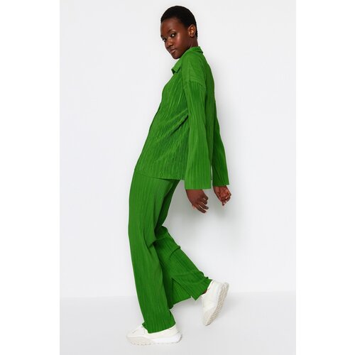 Trendyol Green Pleat and Regular Buttons, Knitted Top-Top Set Slike