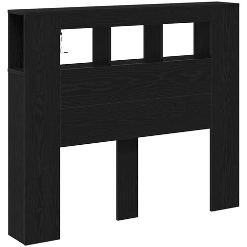  LED glava kreveta s policom Crni hrast 120 x 18,5 x 103,5 cm Slike