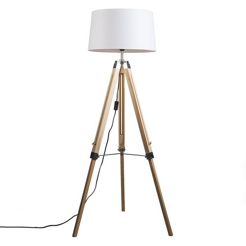 QAZQA Stoječa svetilka naravna z belim platnenim senčilom 45 cm - Stojalo Cene