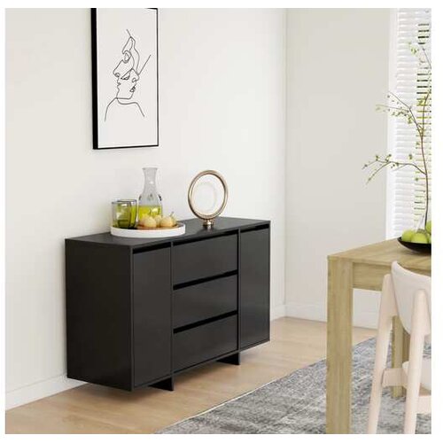  Komoda s 3 predali črna 120x41x75 cm iverna plo&scaron;ča Cene