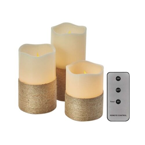  LED dekoracija &amp;ndash; 3x vo&amp;scaron;čena svečka z vrvico, 3x 3x AAA, notranja, vintage, upravljalnik Slike