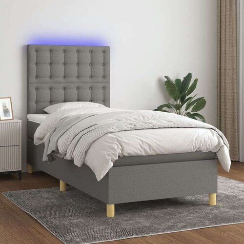  Box spring postelja z vzmetnico LED temno siva 90x190 cm blago, (20937310) Slike