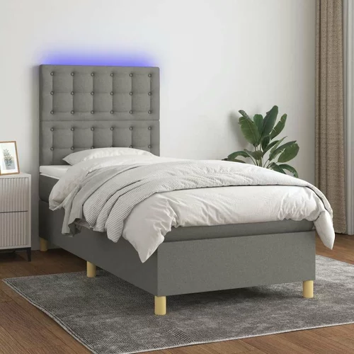  Box spring postelja z vzmetnico LED temno siva 90x190 cm blago, (20937310)